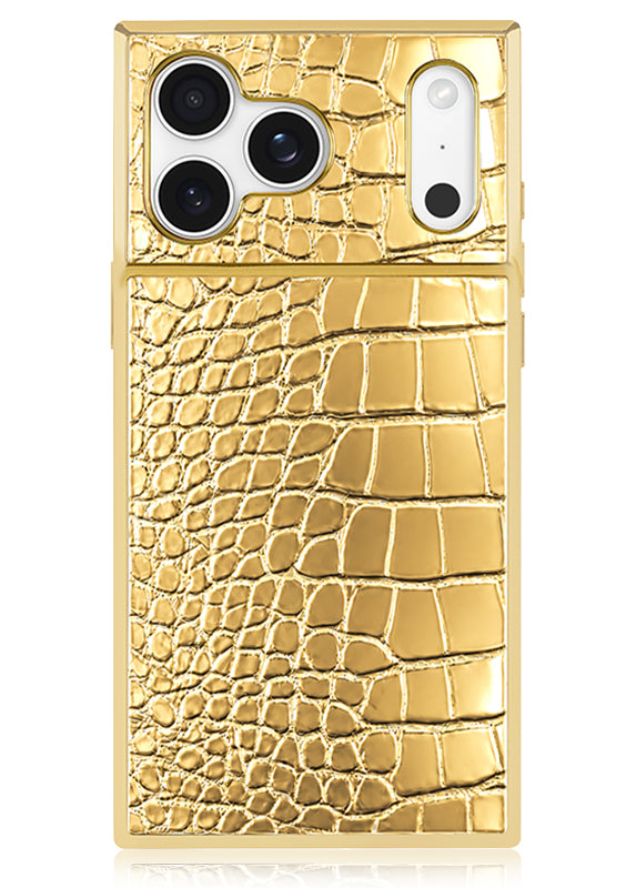 Elite Collection - SQUARE® Gilded Gold Faux Croc iPhone Case