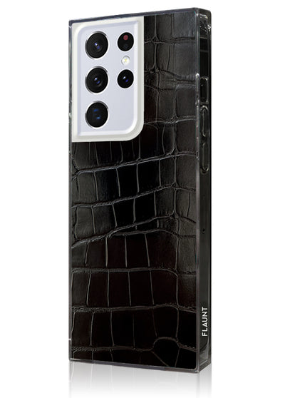 Black Crocodile Square Galaxy Case #Galaxy S22 Ultra