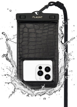 Black Crocodile Faux Leather Waterproof Floating Phone Pouch