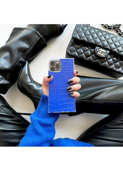 Blue Crocodile Faux Leather SQUARE iPhone Case