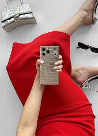 ["Elite", "Collection", "-", "SQUARE®", "Chromed", "Silver", "Faux", "Croc", "iPhone", "Case"]