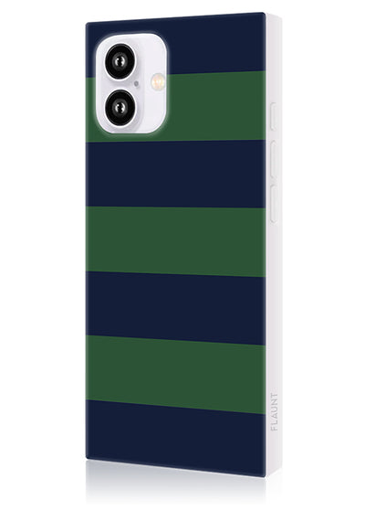 Navy &amp; Green Rugby Stripe SQUARE iPhone Case #iPhone 16 Plus