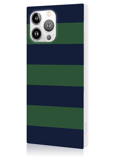 SQUARE® Navy & Green Rugby Stripe iPhone Case