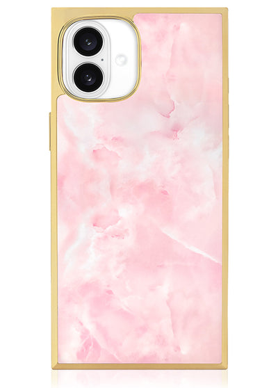Gilded Faux Rose Quartz SQUARE iPhone Case #iPhone 16 + MagSafe,iPhone 16 Plus + MagSafe