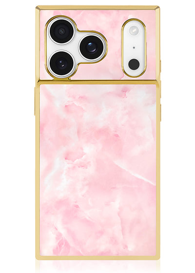 Gilded Faux Rose Quartz SQUARE iPhone Case #iPhone 17 Pro + MagSafe