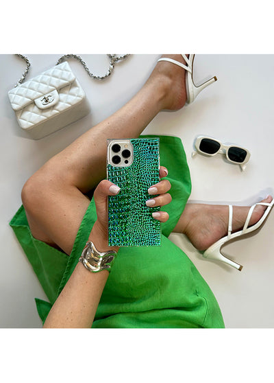 SQUARE® Green Iridescent Crocodile Faux Leather iPhone Case