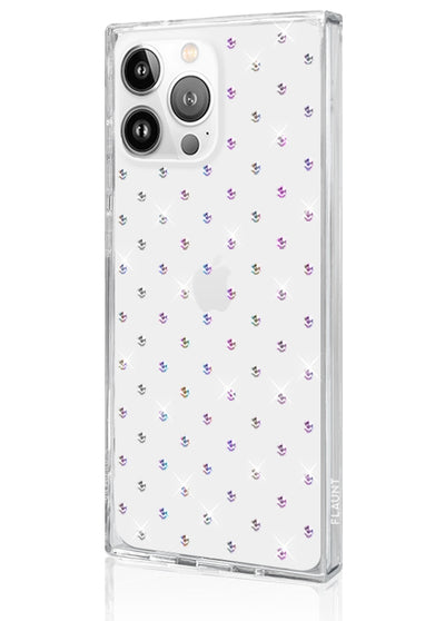 SQUARE Iridescent Crystal Rhinestone iPhone Case #iPhone 15 Pro Max