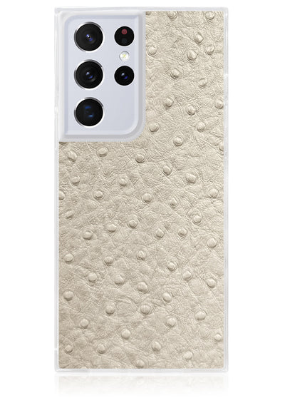 Ivory Ostrich Faux Leather Square Galaxy Case #Galaxy S22 Ultra