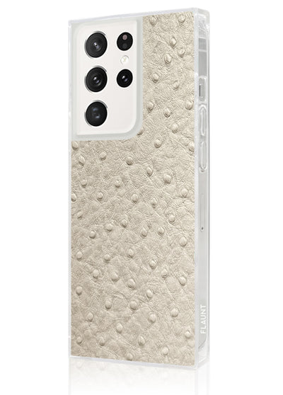 Ivory Ostrich Faux Leather Square Galaxy Case #Galaxy S23 Ultra