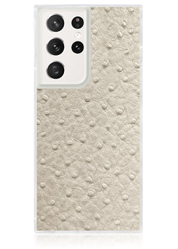 Ivory Ostrich Faux Leather Square Galaxy Case #Galaxy S23 Ultra