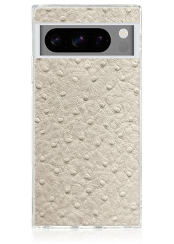 Ivory Ostrich Faux Leather Square Pixel Case #Pixel 8 Pro