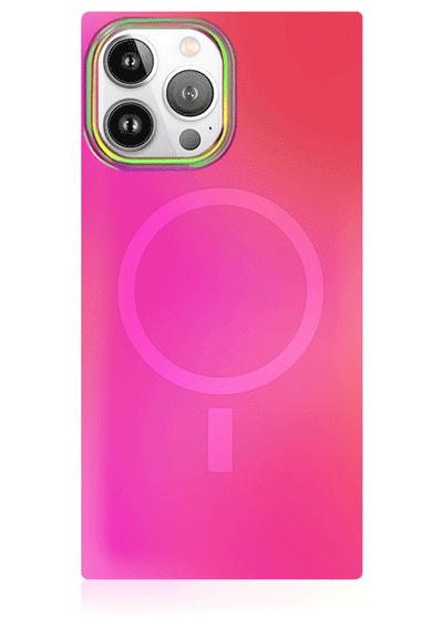 Pink Iridescent Satin Square iPhone Case #iPhone 13 Pro Max + MagSafe