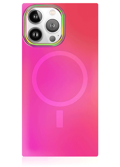 Pink Iridescent Satin Square iPhone Case #iPhone 14 Pro + MagSafe