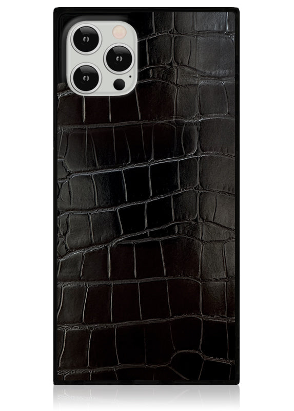 Funda para iPhone SQUARE® de piel sintética de cocodrilo negra