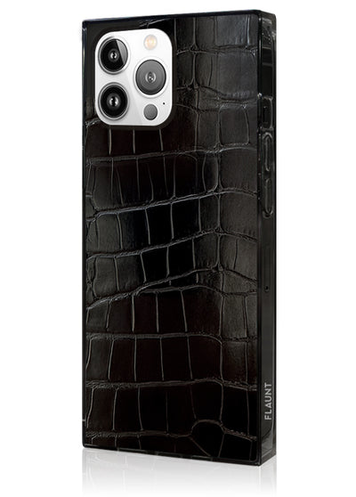 Black Crocodile Square iPhone Case #iPhone 13 Pro + MagSafe