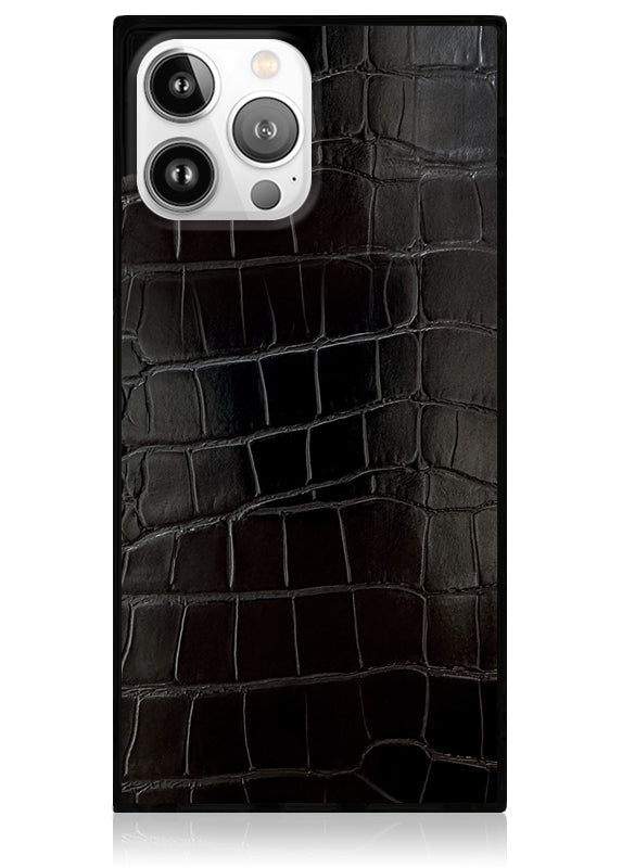 SQUARE® Black Crocodile Faux Leather iPhone Case