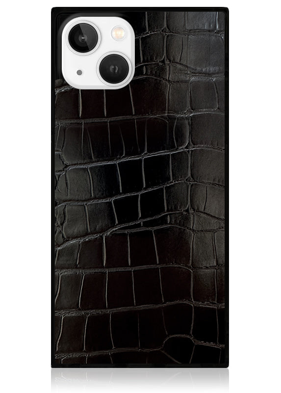 SQUARE® Black Crocodile Faux Leather iPhone Case