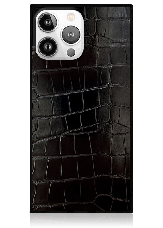 Funda para iPhone SQUARE® de piel sintética de cocodrilo negra