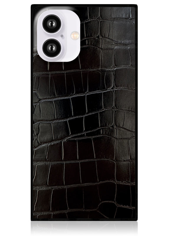 SQUARE® Black Crocodile Faux Leather iPhone Case