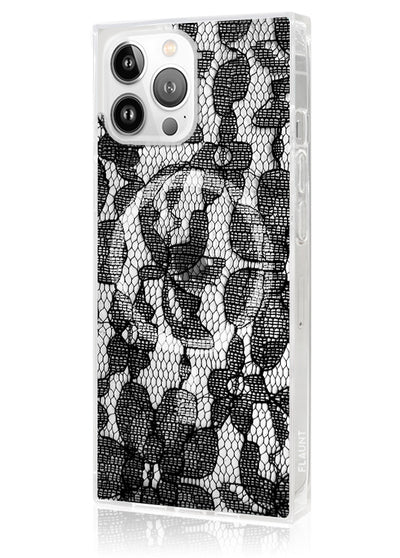 Black Lace Square iPhone Case #iPhone 13 Pro + MagSafe