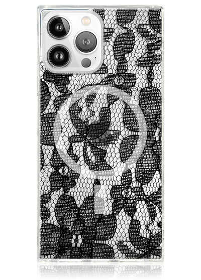 Black Lace Square iPhone Case #iPhone 13 Pro Max + MagSafe