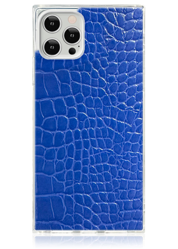 Funda para iPhone SQUARE® de piel sintética con diseño de cocodrilo azul