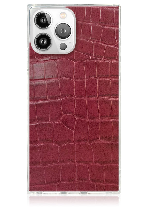 Funda para iPhone SQUARE® de piel sintética con efecto cocodrilo burdeos