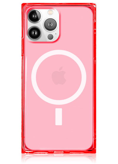 Clear Neon Pink Square iPhone Case #iPhone 13 Pro + MagSafe