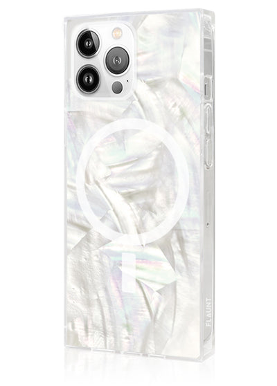 Geo White Mother of Pearl SQUARE iPhone Case #iPhone 13 Pro + MagSafe