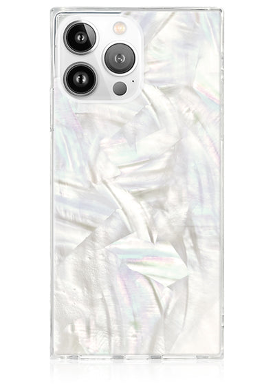 Geo White Mother of Pearl SQUARE iPhone Case #iPhone 14 Pro