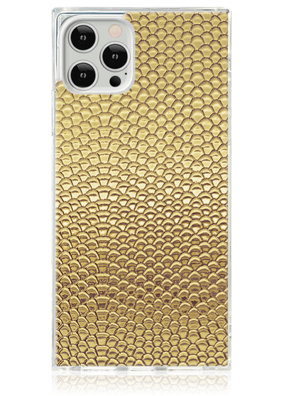 Gold Metallic Snakeskin Faux Leather Square iPhone Case #iPhone 12 / iPhone 12 Pro