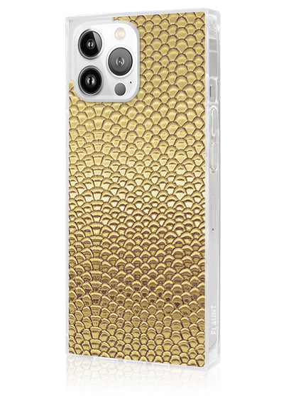 Gold Metallic Snakeskin Faux Leather Square iPhone Case #iPhone 13 Pro + MagSafe