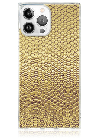 Gold Metallic Snakeskin Faux Leather Square iPhone Case #iPhone 13 Pro