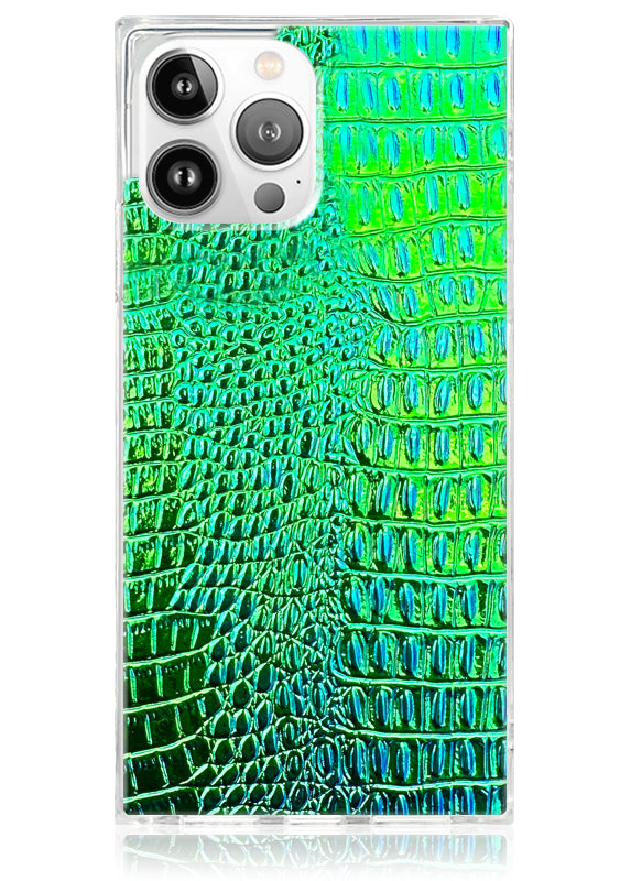 SQUARE® Green Iridescent Crocodile Faux Leather iPhone Case
