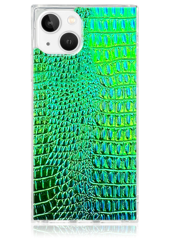 SQUARE® Green Iridescent Crocodile Faux Leather iPhone Case