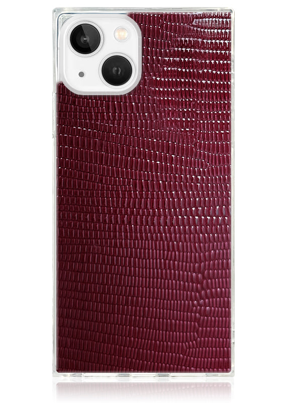 Funda para iPhone SQUARE® de piel sintética con diseño de lagarto burdeos