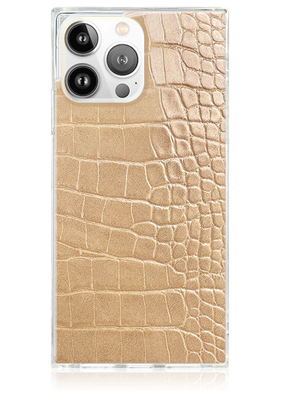 Tan Crocodile Square iPhone Case #iPhone 14 Pro + MagSafe