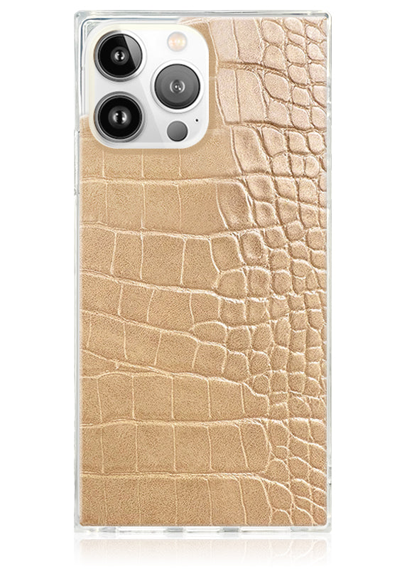 Flaunt - Tan Crocodile Faux Leather Square iPhone Case - Yellow/Neon - Phone Case
