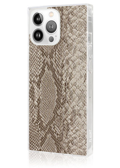 Nude Python Faux Leather SQUARE iPhone Case #iPhone 14 Pro + MagSafe