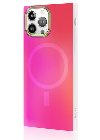 Pink Iridescent Satin Square iPhone Case #iPhone 13 Pro Max + MagSafe