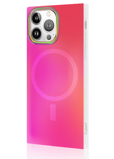 Pink Iridescent Satin Square iPhone Case #iPhone 14 Pro + MagSafe
