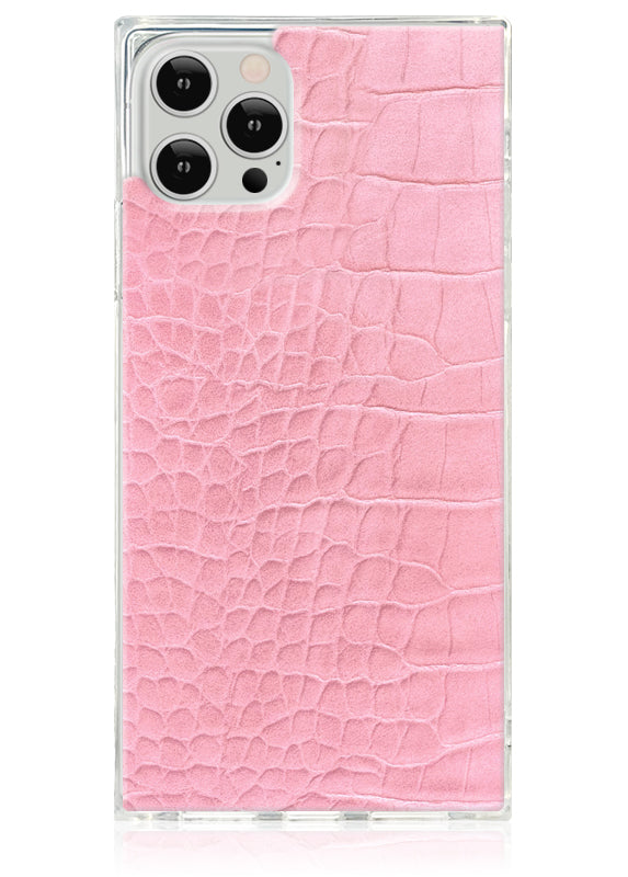 Funda para iPhone SQUARE® de piel sintética con diseño de cocodrilo rosa