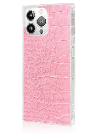 Pink Crocodile Square iPhone Case #iPhone 14 Pro + MagSafe