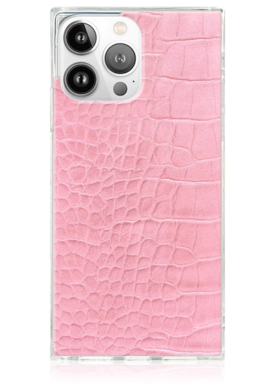 Pink Crocodile Square iPhone Case #iPhone 14 Pro + MagSafe