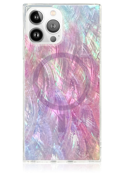 Pink Mother of Pearl Square iPhone Case #iPhone 13 Pro + MagSafe