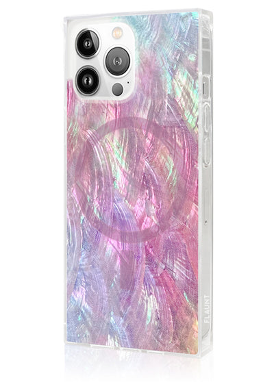 Pink Mother of Pearl Square iPhone Case #iPhone 14 Pro Max + MagSafe