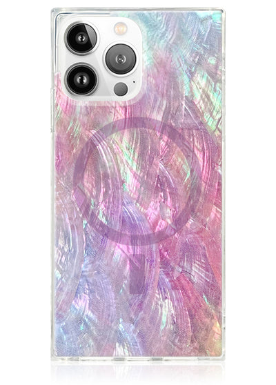 Pink Mother of Pearl Square iPhone Case #iPhone 15 Pro + MagSafe
