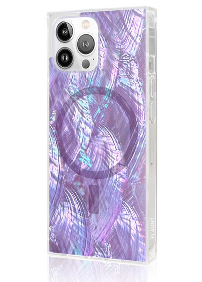 Purple Mother of Pearl Square iPhone Case #iPhone 13 Pro + MagSafe