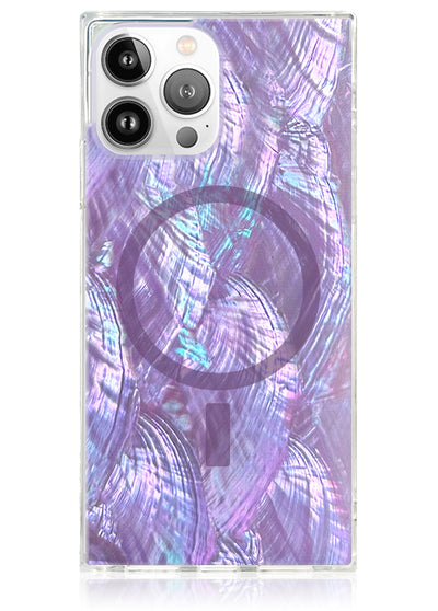Purple Mother of Pearl Square iPhone Case #iPhone 13 Pro + MagSafe