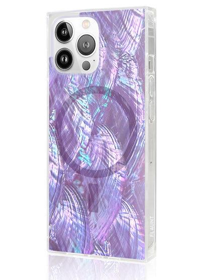 Purple Mother of Pearl Square iPhone Case #iPhone 14 Pro Max + MagSafe